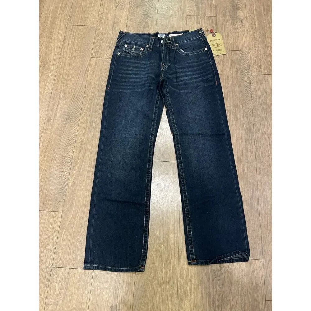 New True Religion Blue Straight Ricky Jeans USA 30 Big T Flap Y2K